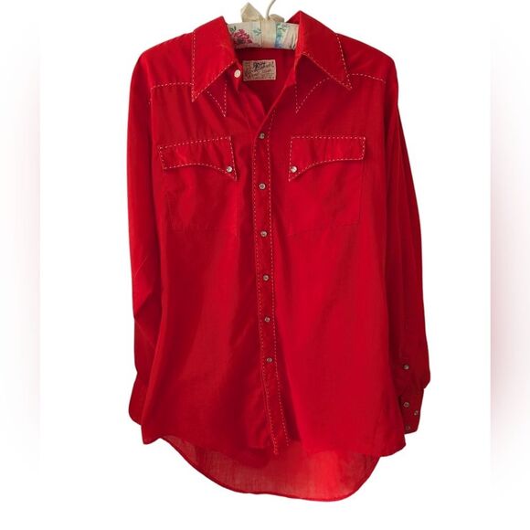 Rockmount Ranch wear vintage 70s western red‎ mens pearl snaps Tru West - Picture 3 of 9